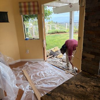 Preparing to install French doors in sitting area