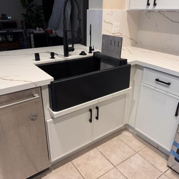 Farmhouse sink and drip rail, dishwasher kept from old kitchen