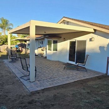 Patio and cover create an outdoor room.  Even our dogs love it!