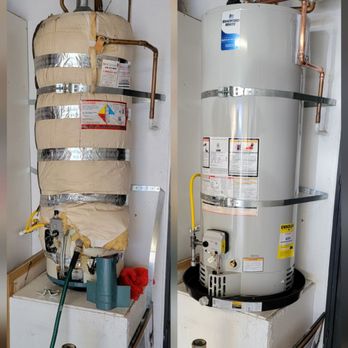 Before and After picture. Old 1989 water heater to 50 gallon Bradford White.
